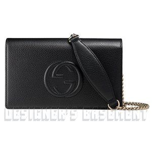 GUCCI black pebbled leather SOHO Interlocking G convertible Chain clutch Bag NIB